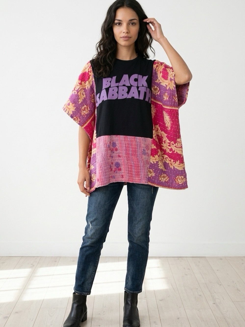 Handcrafted Upcycled Black Sabbath Kantha Tunic NWT One Size